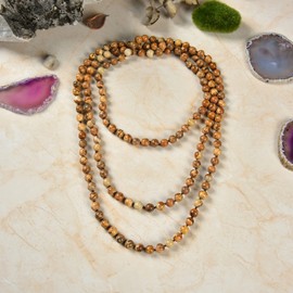 MGR MY GEMS ROCK! Endless Infinity Style 8MM Polished or Matte Finish Semi-precious Genuine Picture Jasper Beaded Long or Multi-Strand Necklace, 60" Long. (polished picture jasper)