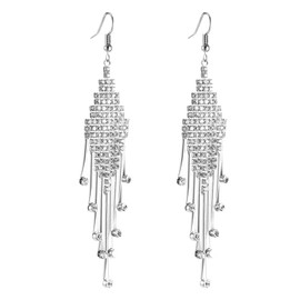 BUKEQILA Women's Silver Colour Rhinestone Crystal Earrings Lightweight Long Tassel Earrings Drop Dangle Earrings Earrings Gift for Women Girls Weddings Birthday Anniversary, Alloy Steel Silver