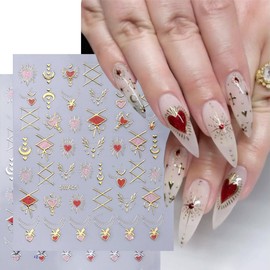 8Pcs Metallic Heart Star Nail Art Stickers Gold Silver Heart Bow Nail Decals Bronzing Love Lock Star Moon Nail Design Stickers for Acrylic Nail Decoration Stars Nail Supplies for Women DIY Manicure