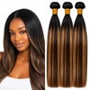 T1B/P430 Highlighted Light‑Brown Straight Hair Bundles 14/16/18