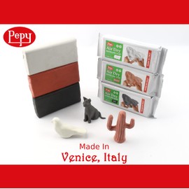 Pepy Premium European Air Dry Modeling Clay Multicolor 3 Pack 1.1 lb Bars, 3.3 lbs Total, includes White, Terracotta & Black, Air-Hardening Clay for Classroom, Montessori Sculpting & Crafts Projects