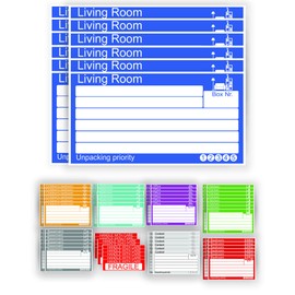 GamesMonkey® - Stickers for Moving Boxes - 15 x 8 cm - Set of 25, 50 and 100 Pieces Including Free "Fragile" Labels - Durable and Writeable (Col 001 - EN, 100 Pieces + 15 Free)