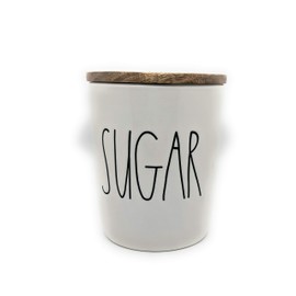 Rae Dunn by Magenta"SUGAR" in large letters LL Ceramic Cellar Canisters with Wood Lid