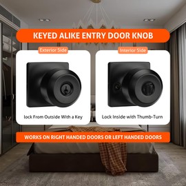 Haidms 5 Packs Black Door Knob with Key, Keyed Alike Exterior Door Knobs with Lock, Entry Door Knob for Bedrooms, Bathrooms, Matte Black Locking DoorKnobs