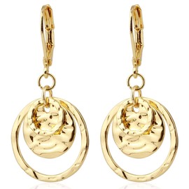 Disc Leverback Earrings for Women, Gold Disc Earrings Boho Disc Drop Earrings Hammered Circle Dangle Drop Earrings Trendy Gold Dangle Earrings for Gift Birthday Anniversary Valentine’s Day