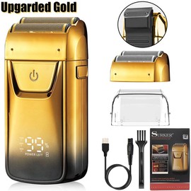 Wet/Dry Men's Beard Shaver USB Electric Shaver Razor Strong Reciprocating Trimmer Machine - Color: Gold
