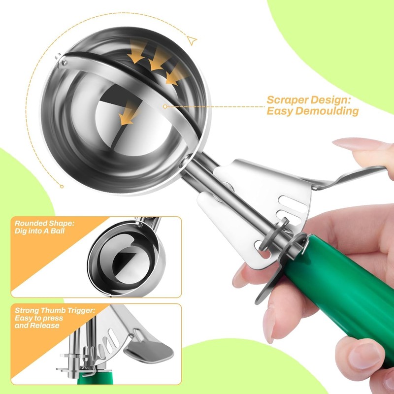 Cookie Scoops, Ice Cream Scoop Set, with Trigger, Baking Supplies,