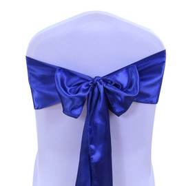 SINSSOWL 50 Royal Blue Chair Sashes Satin Bows for Wedding Birthday Party Fiesta Restaurant Decor - 7x108 Inches Chair Ribbons Ties Fitted Banquets Folding Chairs Decorations