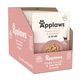 Applaws Wet Cat Food, 12 Count, Limited Ingredient Wet Cat Food Pouches, Tuna with Salmon in Broth, 2.47oz Pouches