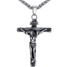 Stainless Steel Jesus Christ Crucifix Cross Religious Pendant Necklace, Unisex, 24 Chain, ddp014 by Aoiy
