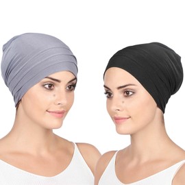 Wisebom Women's Chemo Hat, Thin Beanie Hat, Chemo Hat, Soft, Lightweight, Sleep Cap, Hair Loss for Women, Pack of 2, Grey and black