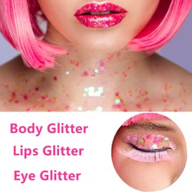 Go Ho Peach Pink Face Body Glitter Gel,Mermaid Holographic Long Lasting Chunky Sequins Glitters for Eye Lip Hair Nails,Festival Rave Accessories,52g