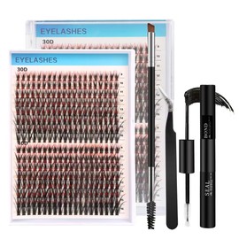 Sezlinver DIY Lash Extension Kit 320 Pcs Lash Clusters Kit Individual Lashes Natural 9-16mm C/D Curl with Bond Seal Tweezers Lash Glue Remover False Eyelashes for Beginner Eyelash Extensions at Home (30D+40D) (Gradient Red)