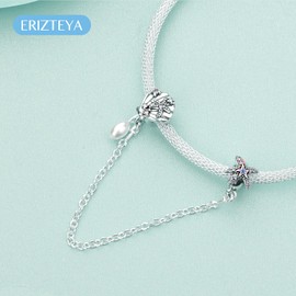 Erizteya 925 Sterling Silver Charms for Bracelets Necklaces, Elephant Cat Chameleon Dinosaur Dolphin Pendant Beads, Starfish Shell Turtle Paw Print Pendant Jewellery Gift for Women, Cubic Zirconia