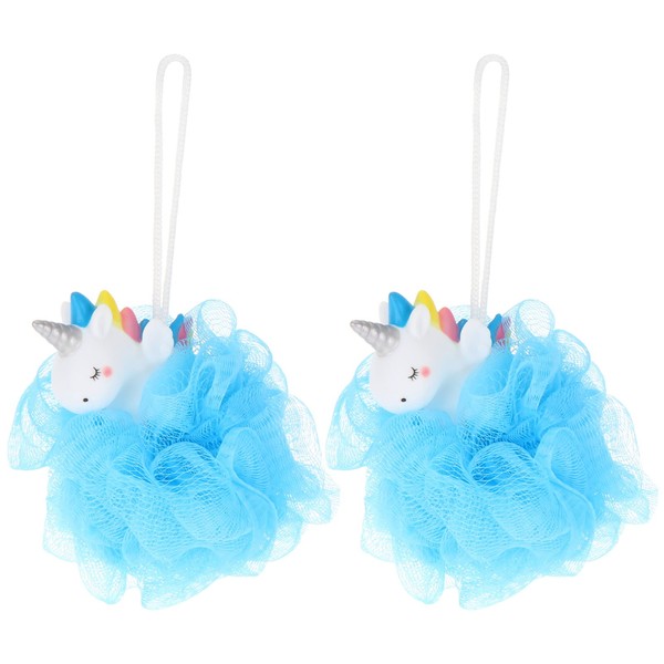 Minkissy Shower Accessories 2 Pieces Unicorn Shower Loofah Exfoliating Bath Mesh Stool Blue Unicorn Shower Body Scrubber Stool Balls for Children Adults Scrubber for Baby Baths