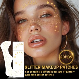 AOAZXBB 20PCS Glitter Freckles Face Tattoo Gold Freckles Temporary Face Tattoos, Long Lasting Face Glitter Makeup Patches-Gold