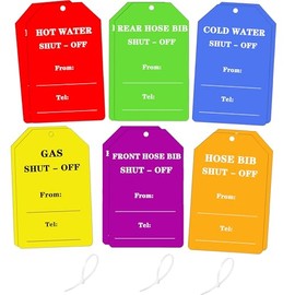 Identify Main Shut-Off Tag Plumbing Tags 3 x 5 Water Main and Gas Shuts Off Tags Water Shuts Off Tag 12 Pcs Plastic Valve Identifier Tagss Plumbing Identification Pipe Tagss for Rental Realtor