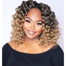 ToyoTree Ocean Wave Crochet Hair - 14 Inch 8 Packs Ombre Blonde Mid-Length Curly Deep Wave Crochet Hair, Synthetic Ocean Wave Braiding Hair Extensions (14 Inch,T27-8P)