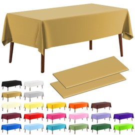 CXPSINC 2 Pack Plastic Tablecloth 54" x 108"Disposable Tablecloth Rectangle Plastic Table Cover for 6 to 8 Foot Tables Indoor or Outdoor Parties Birthdays Weddings Christmas Anniversary (Gold)
