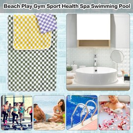 Kinlop 6 Pcs Coral Fleece Bath Towel Set 2 Bath Towel 2 Hand Towel 2 Washcloth Quick Dry Lightweight Bathroom Towel Set for Bathroom Home Gym Spa Beach Accessories(Green, Yellow, Purple,Checkered)