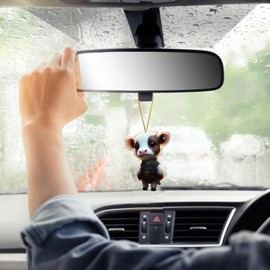 Torcarvh Cute Car Pendant Ornament Cartoon Cattle Cow Decorative Hanging Acrylic Cow Pendants Tree Ornament Decorations for Cars Backpacks Home Tree Windows Walk Decor(F-NO.1)