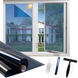 One Way Privacy Window Film, Removable Window Tint for Home, Daytime Reflective Static Cling Window Privacy Film See Out Not in, Heat & Sun Blocking Anti UV Fits Office/House,17.5" X 78.7"(Blue)