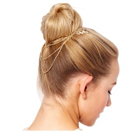 Inilbran Boho Leaf Chain Comb Gold Chain Tassel Hair Comb Clip Olive Branch Side Comb Headpiece Vintage Leaf Hairpiece Comb Multilayer Tassel Chain Leaf Hair Clip for Women and Girls