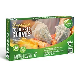 UNNI Compostable Food Prep Gloves, For Food Handling, ASTM D6400, US BPI, CMA & Europe OK Compost Certified (100 Count (Pack of 10), X-Large)