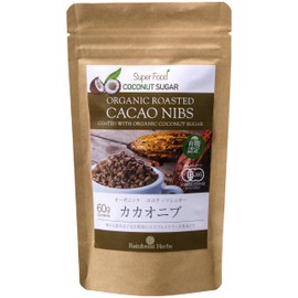 Organic Cacaonib Coconut Sugar Flavor, 2.1 oz (60 g), 1 Bag, Made in Peru, Organic JAS Organic, Additive-Free, Organic Roosted Cacaonibs Coated with Cocutsugar