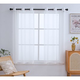 PI White Sheer Curtains 63 Inch Length with Grommet Top,Short Voile Textured Sheer Curtain for Kitchen/Dining Room/Living Room 2 Panels (W42 X L63, Optical White)