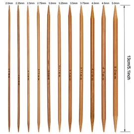 Coopay Bamboo Knitting Needles Set, 13 cm Double Tips with Needle Gauge, 55 Pieces Straight Needle Set 2.0-5.0 mm, Short Needles for Socks Knitting, Charring