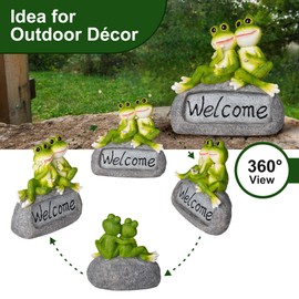 Lily's Home - Estatua de jardín de rana de bienvenida, accesorios de jardín, encantadora figura de jardín de poliresina, para jardín interior y exterior, decoración de patio y jardín, techos y patios