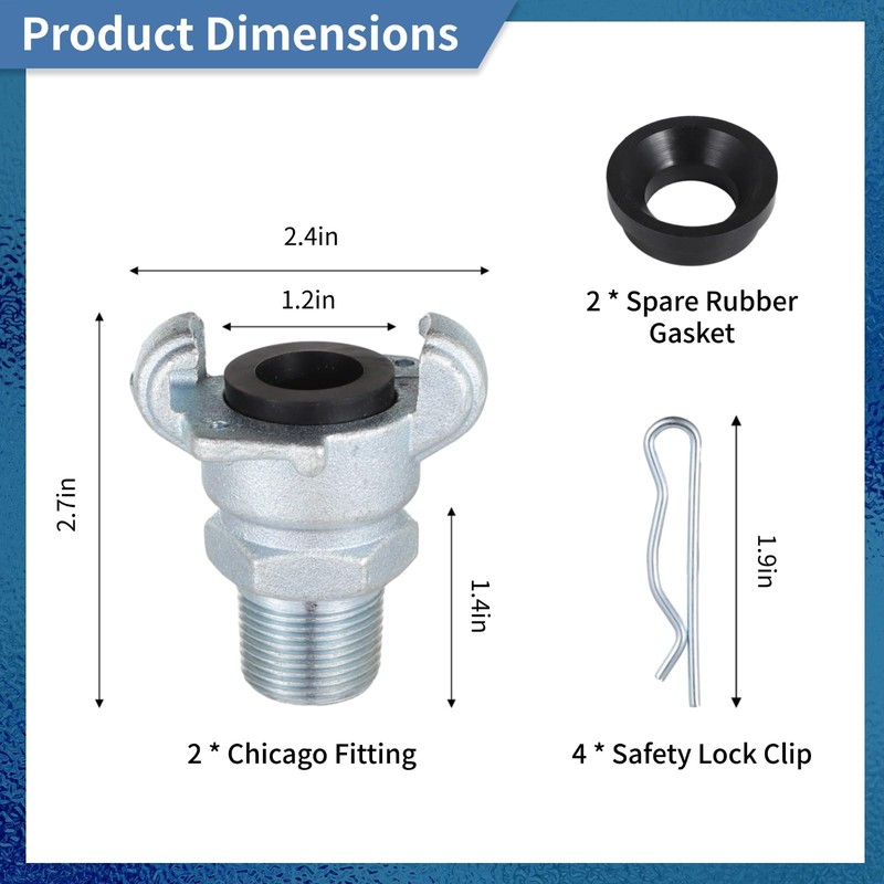 NPT Iron Air Hose Fittings, 2 Sets 3/4 Inch Male
