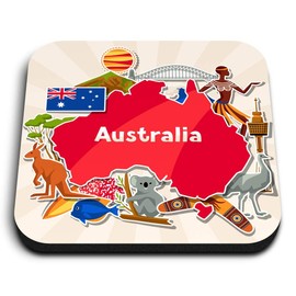 1 x Square MDF Fridge Magnet - Australia Travel Map Australian 14730