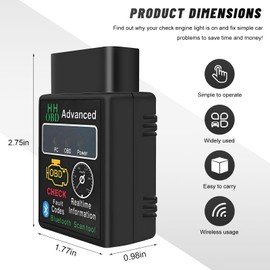 Gdnecad OBDII Car Diagnostic Scanner, Engine Fault Code Reader Bluetooth Scan Tool with Reset & Live Data, Professional OBD2 Wireless Automotive Diagnostic Tester for Phone and PC