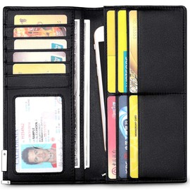 JEEBURYEE Wallets for Men Genuine Leather RFID Blocking Long Bifold Wallet Slim Credit Card Holder with ID Window Black