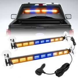 BooYu [Upgraded Switchable 4 Colors Emergency Strobe Traffic Advisor Light Bar 162 LED Windshield 2 in 1 Visor Safety Warning Hazard Flashing Lights for Firefighter Police Truck Vehicle (Amber/Blue)