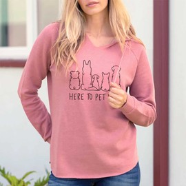 Here to Pet Dogs - Women's Cali Wave Hooded Sweatshirt - Dusty Rose Large