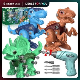 Laradola 3P Dinosaurs Toy Kit with Box & Electric Drill Gift for Kids, Take Apart Assemble STEM Dinos Toy - Construction Educational Animal Toys Christmas Birthday Party Gift for Boys Girls:_Blush Pink