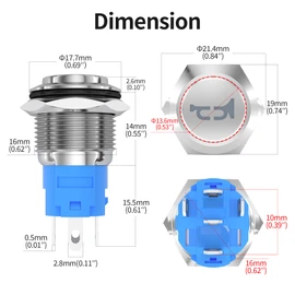 DaierTek 16MM Horn Switch Red LED Marine Momentary Push Button Switch 12V Waterproof Metal Air Horn Push Button for Auto Train Boat