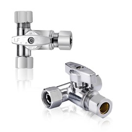 Pronese Lead-Free Brass 2Pcs Chrome-Plated Add-A-Tee 3-Way,3/8 Inch x 3/8 Inch x 1/4 Inch Angle Stop Valve For Reverse Osmosis Water Filters,Ice Maker,Refrigerator