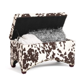 Adeco 29.8 inch Fabric Storage Ottoman Bench Footstool,Nailhead Trim Upholstered Entryway Storage Benches,Rectangular End of Bed Bench with Wooden Legs for Bedroom Living Room (Brown)