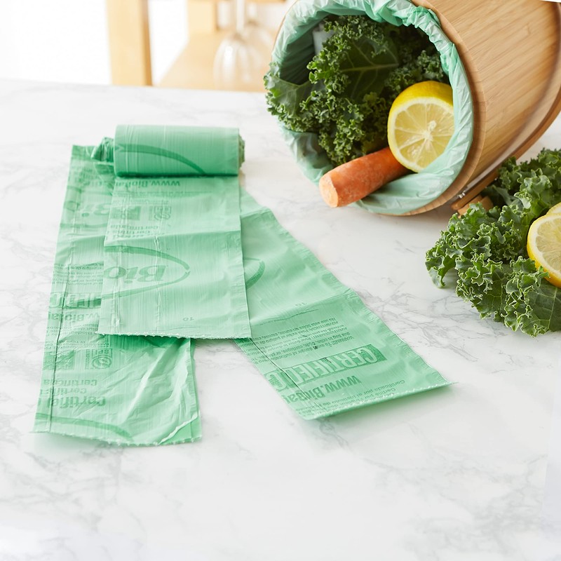 RSVP International Kitchen Collection Compost Pail, 1 Gallon Compostable Bags,