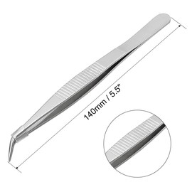 sourcingmap 2 Pcs 5.5-Inch Stainless Steel Tweezers with Curved Pointed Serrated Tip