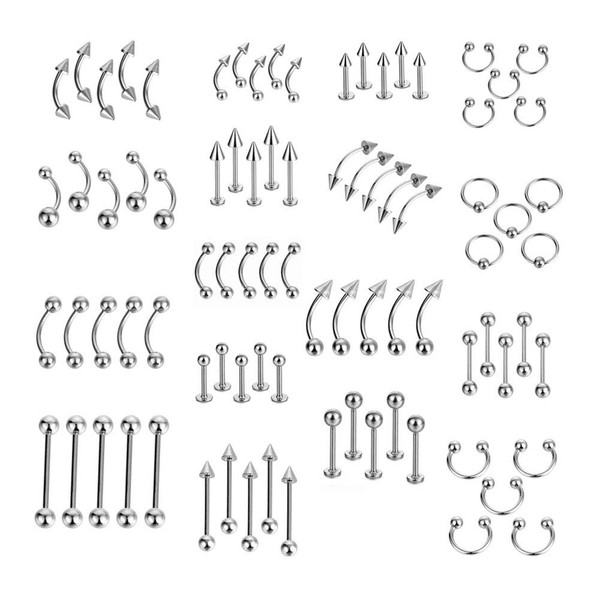 TOFAEVN 85Pcs Body Jewelry for Women Nose Eyebrow Tongue Lip Navel Belly Button Rings Piercing Kit
