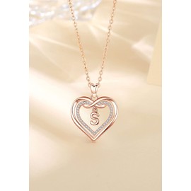 Vito Heart Initial Letter Necklaces for Women, Cubic Zirconia Double Heart S Neckless, Dainty Infinity Alphabet Name Jewelry Gifts for Daughter Sister