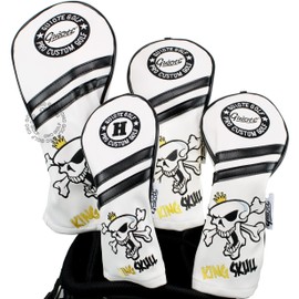 Guiote King Skull 1 3 5 H Golf Headcover White Vintage Retro Driver Fairway Wood Hybrid Cover