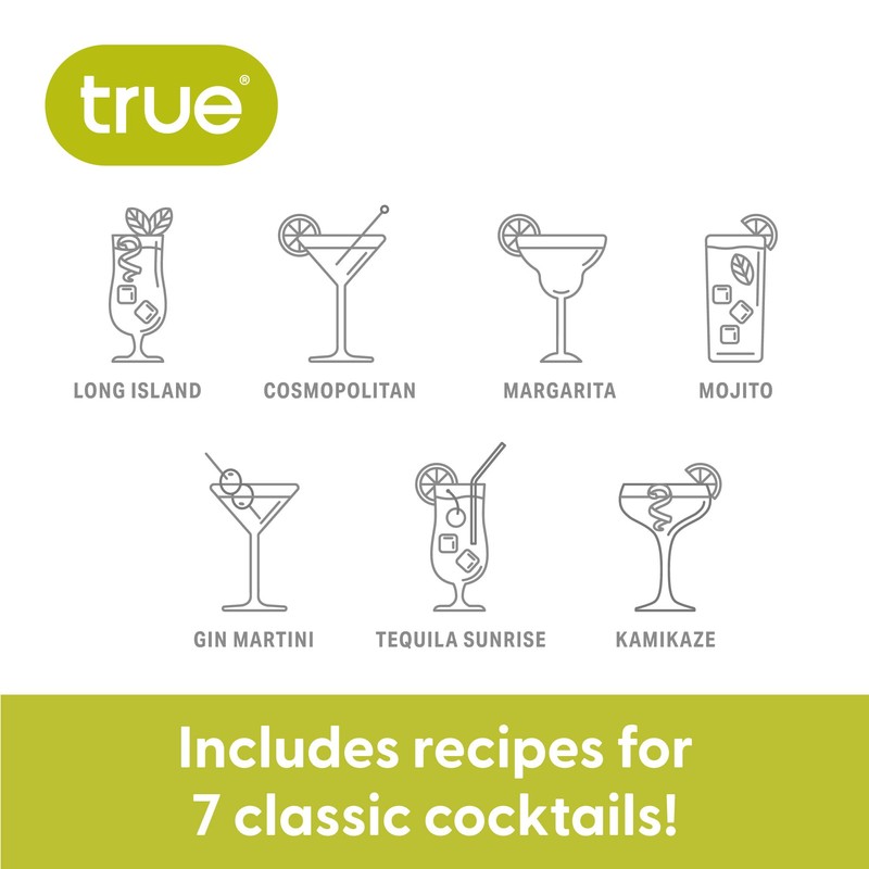 True Glass Cocktail Shaker with 7 Classic Recipes and Measurements