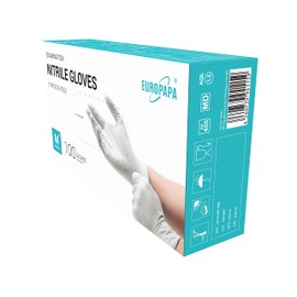 EUROPAPA® Disposable Nitrile Examination Gloves, Powder–Free, Latex–Free, Non–Sterile, Box of 100, M, White