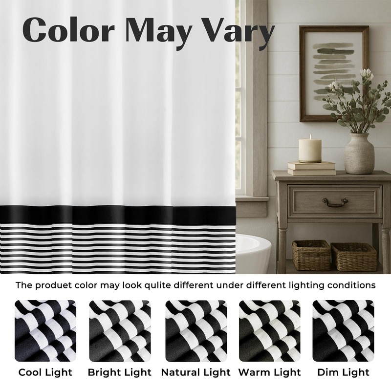 Seasonwood 84 inch Extra Long Shower Curtain Black and White